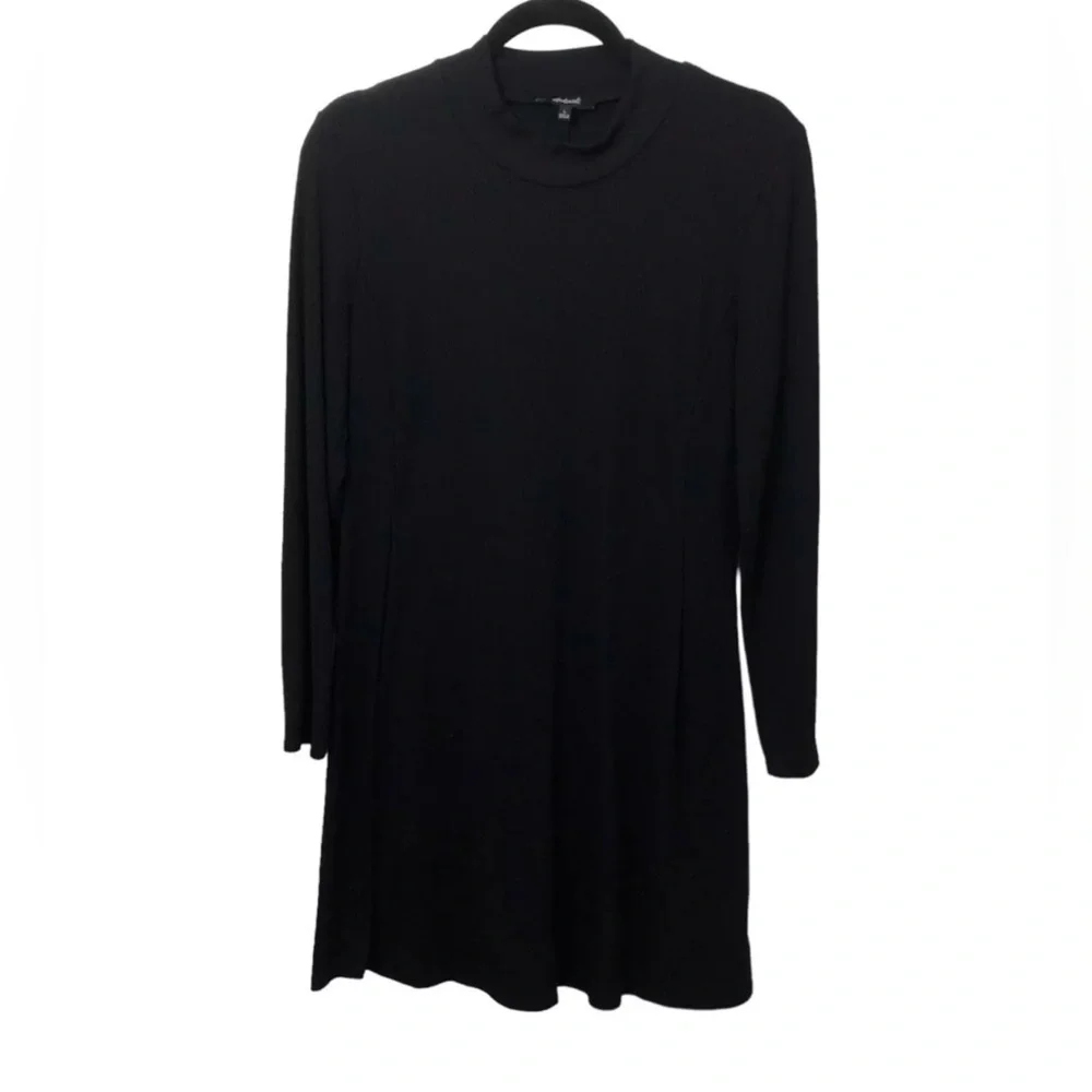 Madewell Solid Black Ribbed Mockneck Long Sleeve Dress Size L